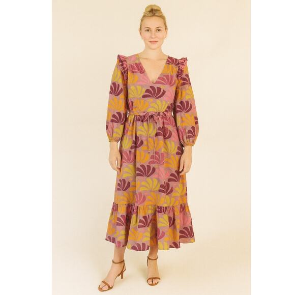 warm Floral Ruffle Midi Dress Small - Picture 1 of 10